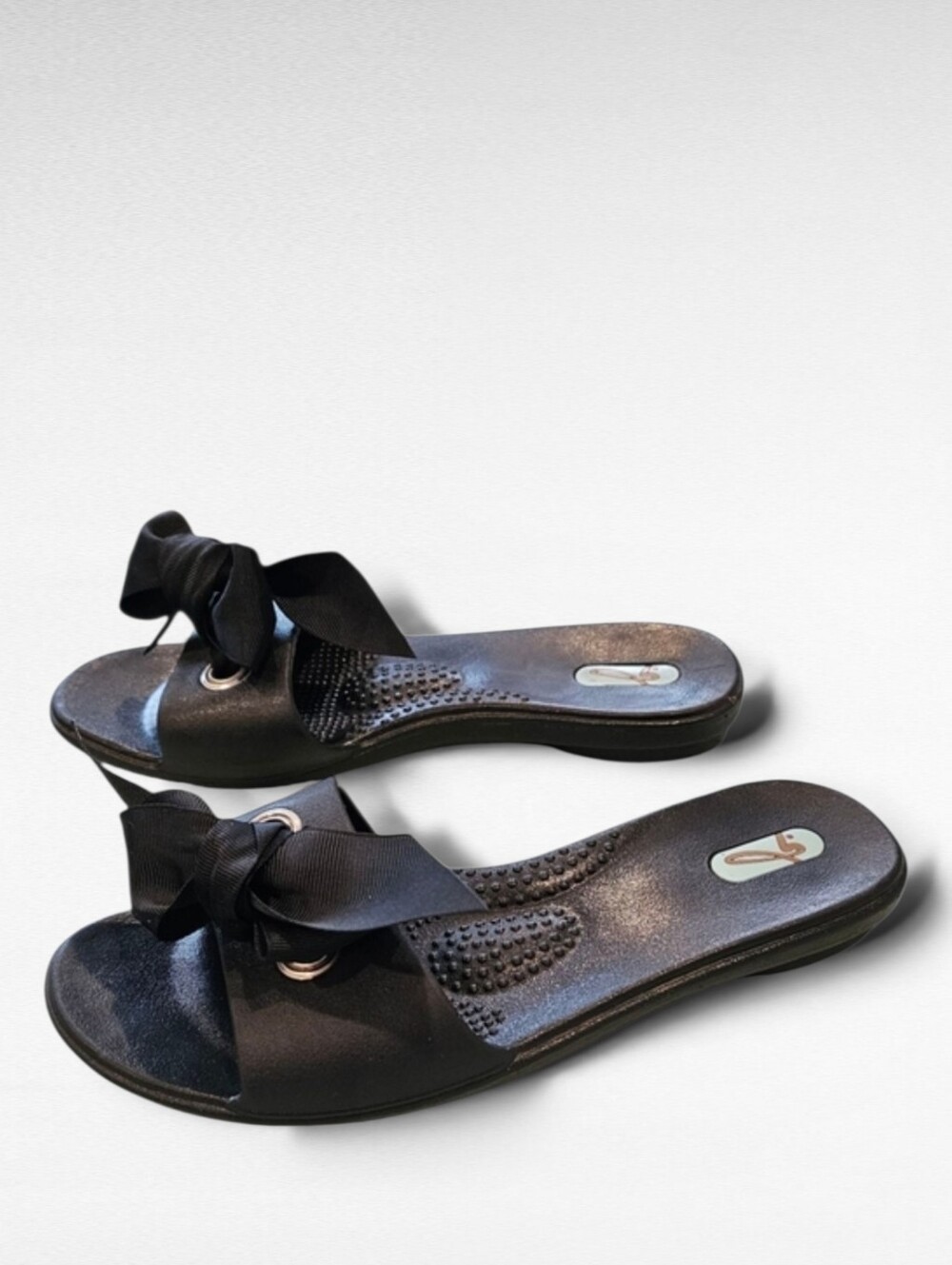 Oka b Okabashi Black Bow Slides Size Medium